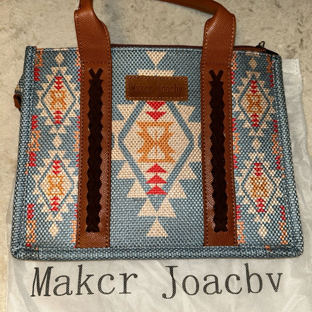 Geometric Blue and Brown Tote Bag
